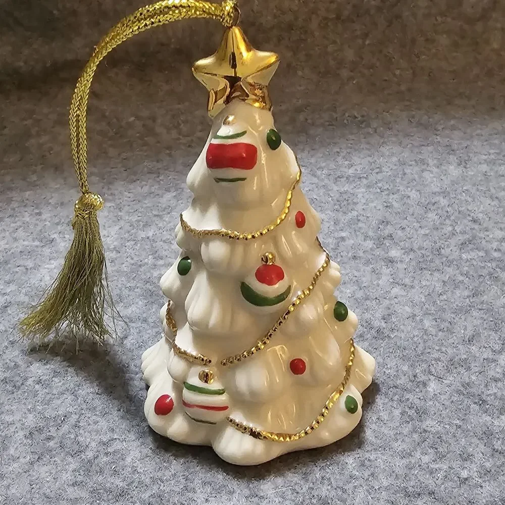 Lenox China Decorated Christmas Tree with Gold Trim & Star Ornament